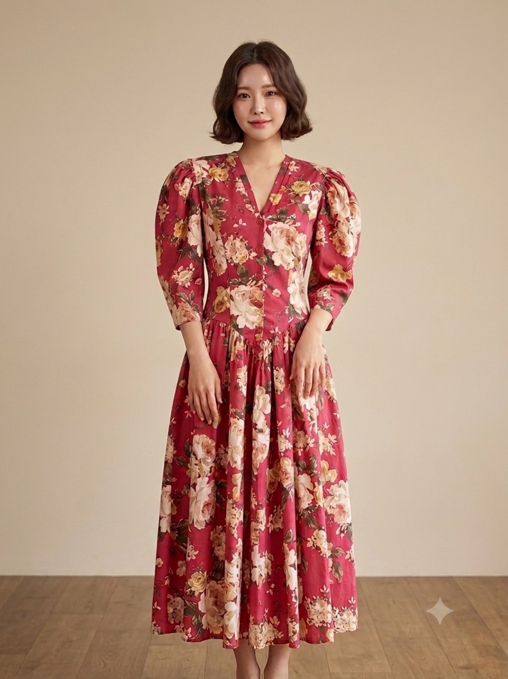 Vintage Carol Anderson California Red Floral Midi Dress
